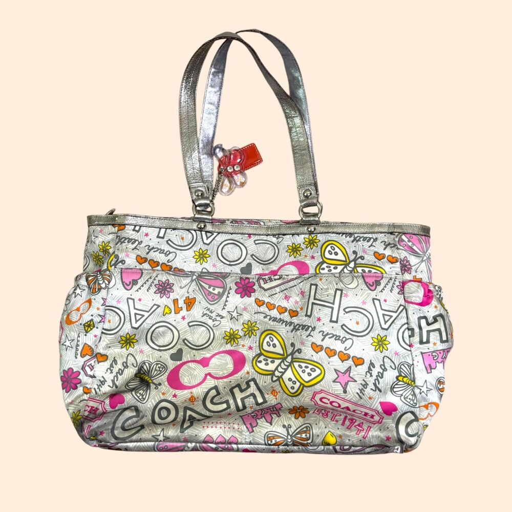 バッグ COACH butterfly tote bag y2k ladies Coach Vintage Y2K Poppy Butterfly Diaper Tote Bag - Gem